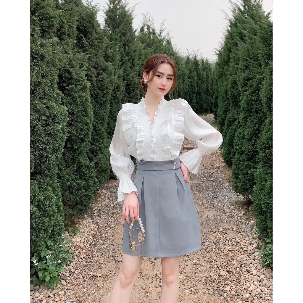 Áo Sơ Mi Nữ Lụa Oganza Ánh Ngọc Trai | Sơ Mi Nữ Phối Layer Bèo - Hàng Thiết Kế MYAN | BigBuy360 - bigbuy360.vn
