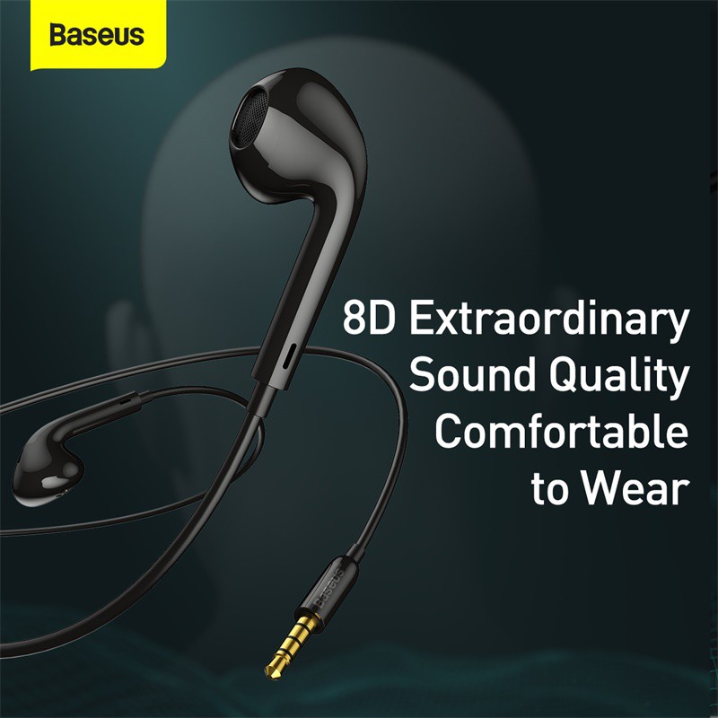 Tai nghe có dây Baseus H16 âm thanh sống động 8D, có mic đàm thoại chất lượng cao, kiểu dáng đeo êm tai, dây dài 120cm