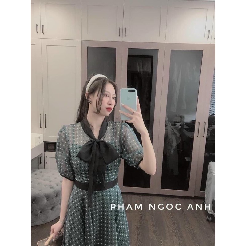 BÁN SỈ VÁY VOAN TƠ CHẤM BI MÀU XANH CHO NỮ | BigBuy360 - bigbuy360.vn