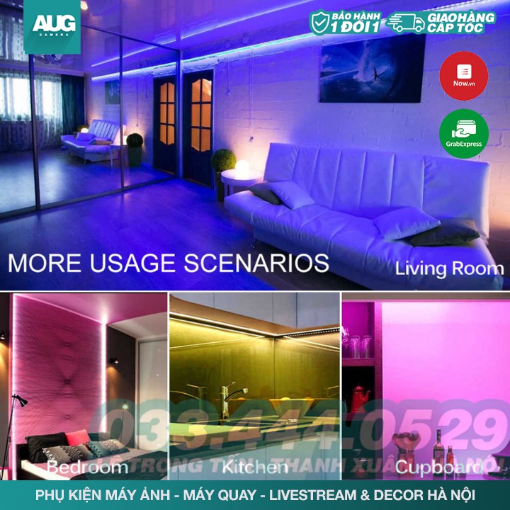 SALE | Cuộn đèn Led dây dán đổi nhiều màu (RGB) + Nguồn + Remote điều khiển - AUG Camera & Decor Hà Nội