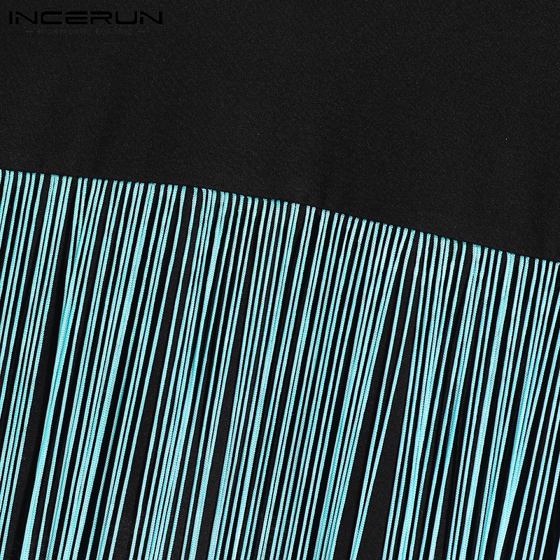 Áo croptop INCERUN tay dài phối tua rua nhiều màu sắc thời trang cho nam