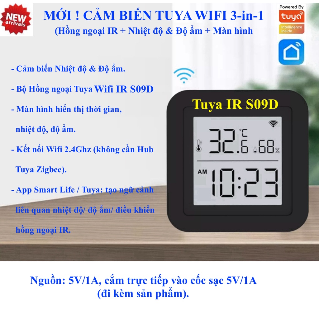 Bộ điều khiển Hồng ngoại IR thuộc Hệ sinh thái Tuya (Tuya Wifi IR), dùng App Smart Life/ Tuya.