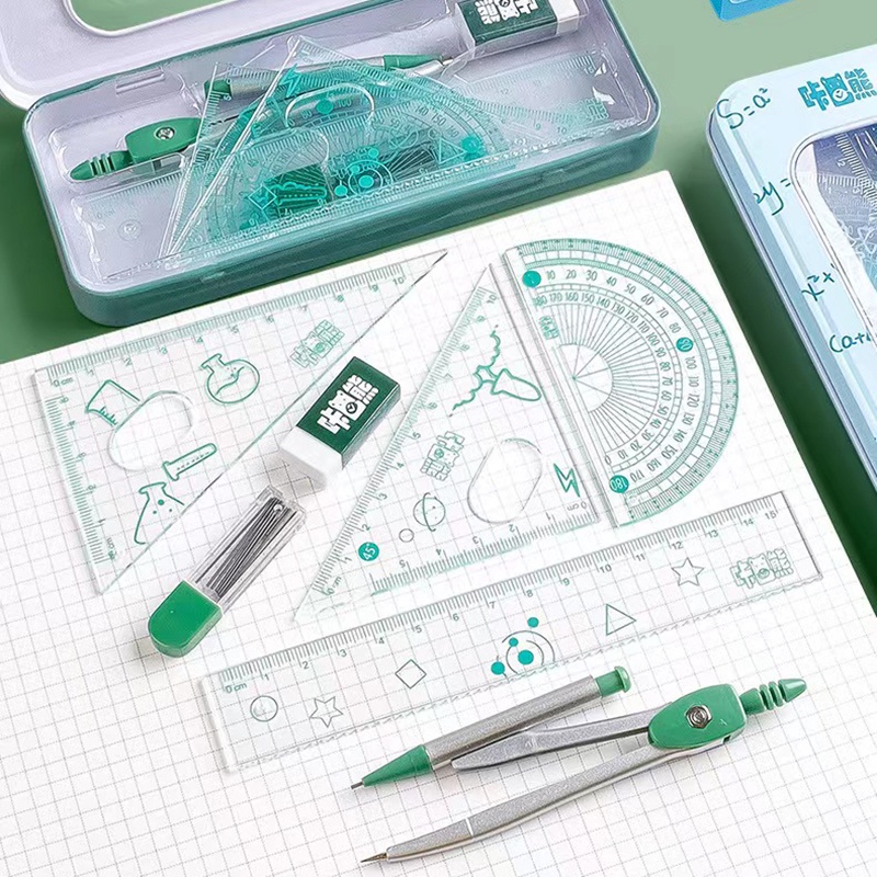 Bộ Dụng Cụ Compa Và Thước Kẻ Hình Tam Giác Cho Học Sinh