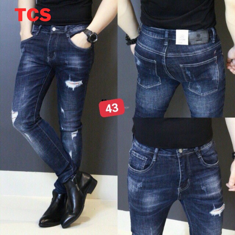 Quẩn jean nam,quần bò nam rách màu xanh phong cách hàn quốc cao cấp Tcs 43