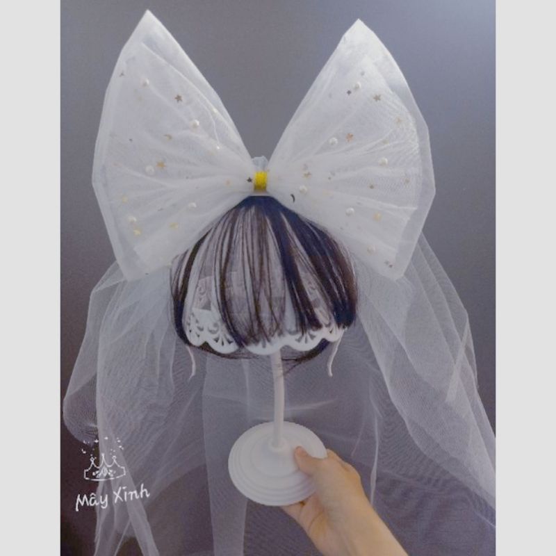 Lúp cô dâu nơ to đính hạt xinh cho bé - không kèm tóc