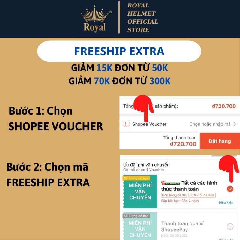 Mũ bảo hiểm 3/4 Royal có kính XH01 cho nam và nữ freesize vòng đầu từ 55-58cm