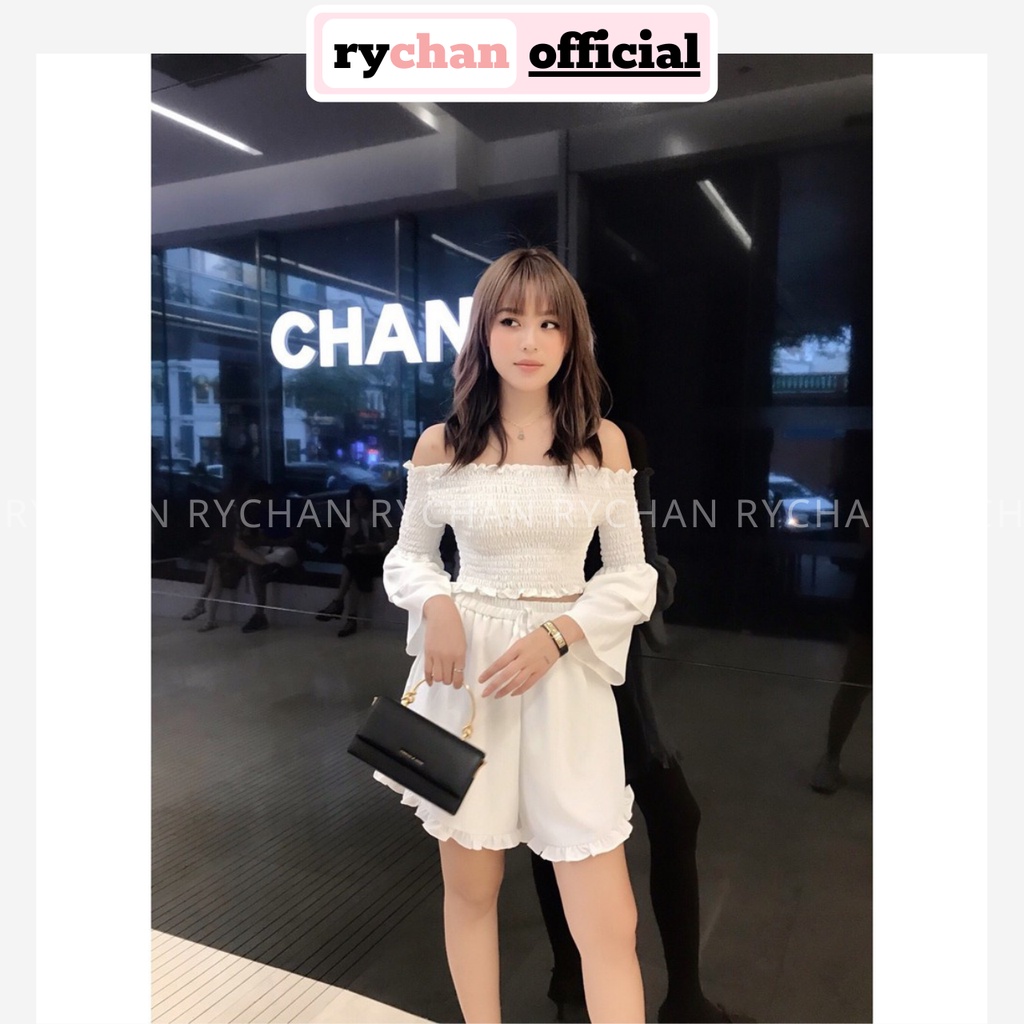 SE753 - Set Áo Trễ Vai Nhún Và Quần Váy Trắng