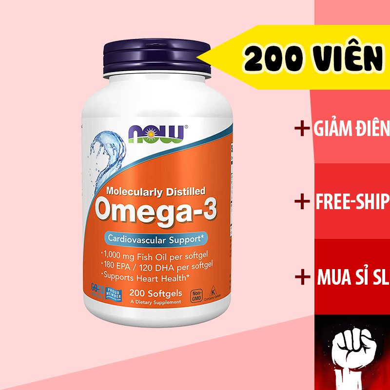 Omega 3 | Dầu Cá Omega 3 Now 200 Viên - Vitamin Bổ Mắt Sáng Mắt - Hàng Mỹ