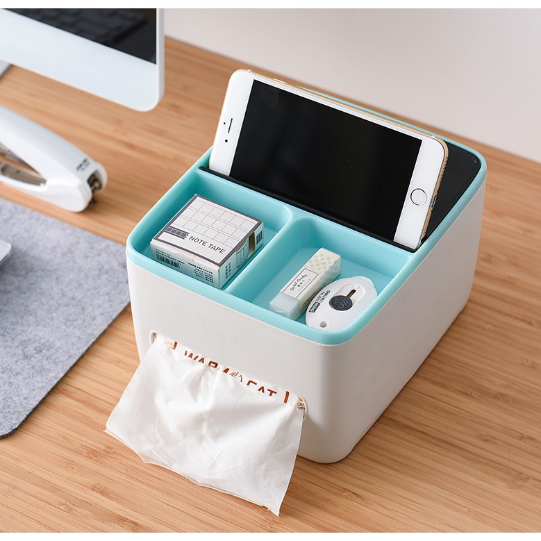 Hộp đựng giấy ăn kèm khay để đồ ăn, đồ dùng tiện lợi đa năng 2 trong 1