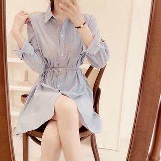 Đầm váy freesize sơ mi xoè sọc đen