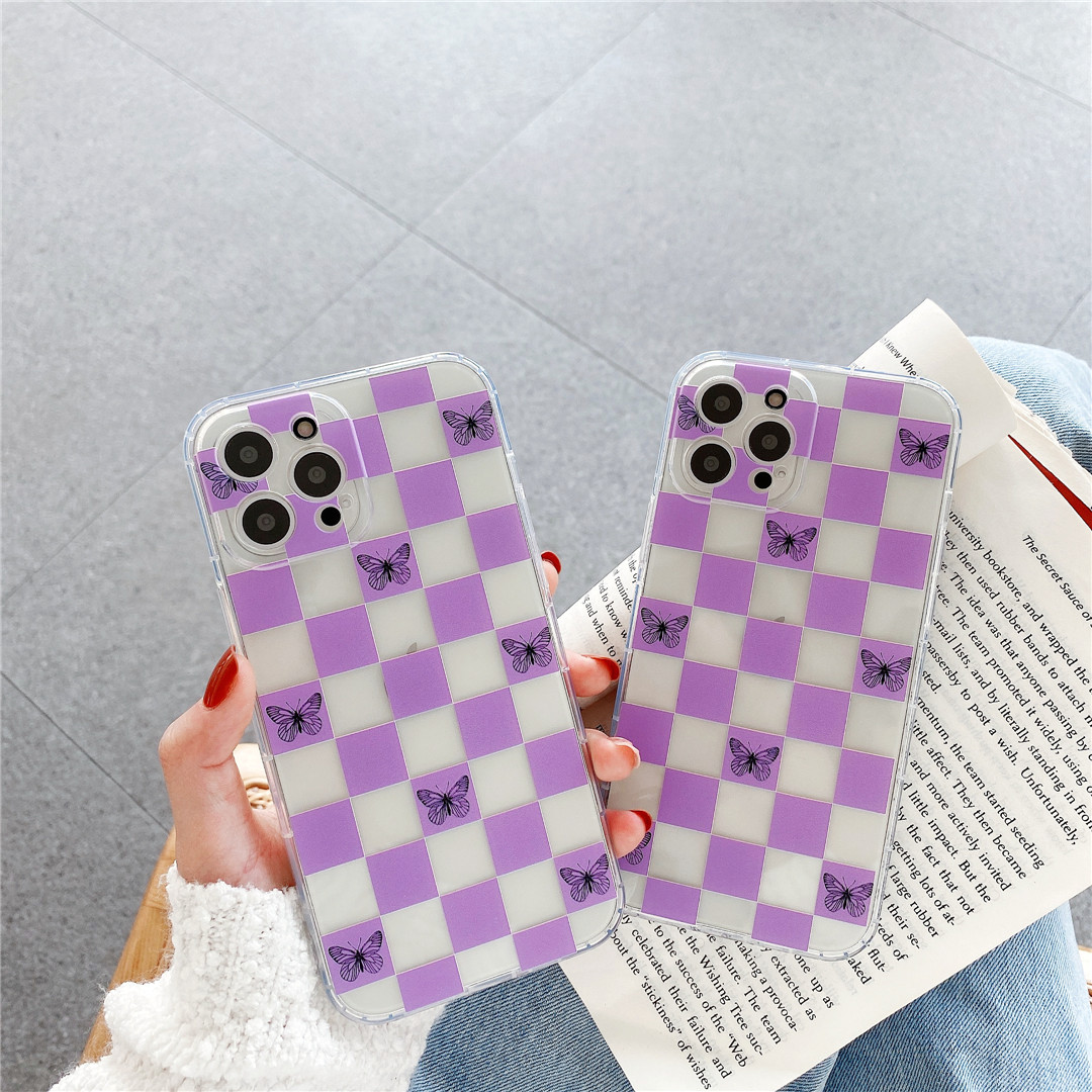Soft Plastic Phone Cases Cute Couple cartoon butterfly transparent Case suitable for iPhone12 mini 11 PRO MAX 7/8plus SE2020 X/XS XR XSMAX
