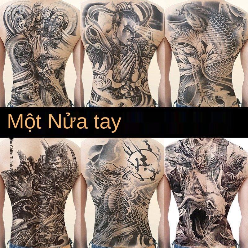 【Mới nhất】Hình xăm dán đầy lưng không thấm nước lâu dài nam và nữ cá chép Quan Công Zhao Zilong geisha kỳ lân trở lại ản