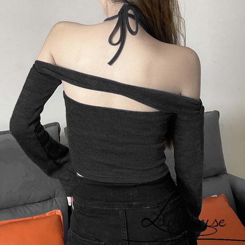 Áo Cổ Thuyền Không Tay Hở Lưng Màu Trơn Thời Trang Cho Nữ