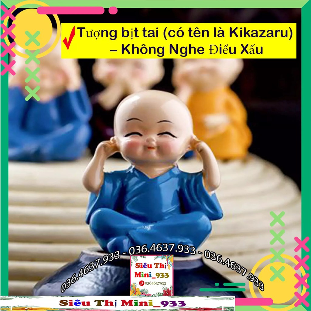 Bộ tượng 4 chú tiểu Tứ Không mini tượng trang trí cute để bàn, làm tiểu cảnh hòn non bộ trưng phòng khách để táp lô