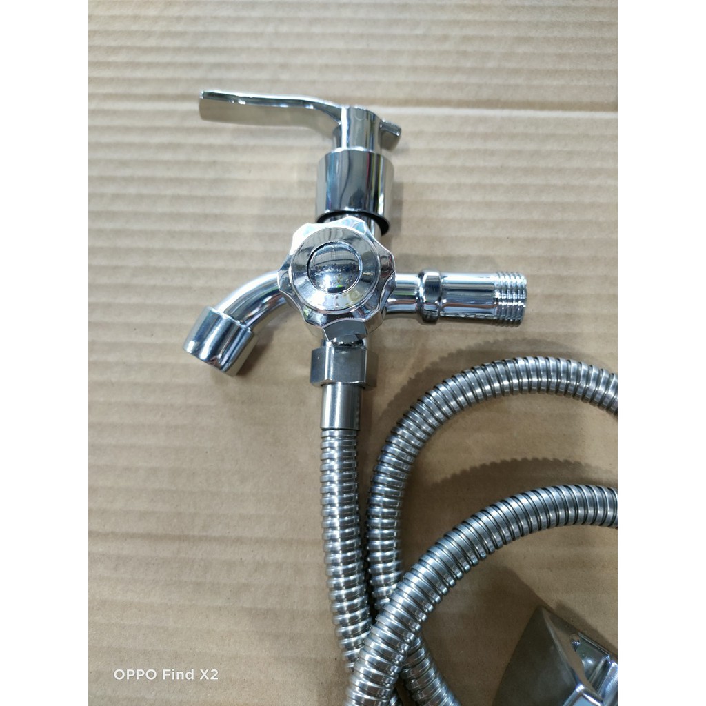 Bộ củ sen lạnh inox 201 + Tay sen tăng áp nhôm + Dây inox 304, gác xi