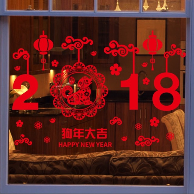 Decal dán tường chúc mừng năm mới 2018