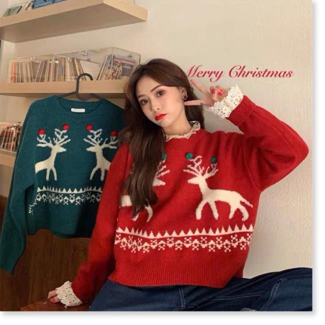 Sales - Áo len đỏ xanh tuần lộc xinh đi chơi noel - có hàng Sẵn trong kho .Z11 k41 ღ