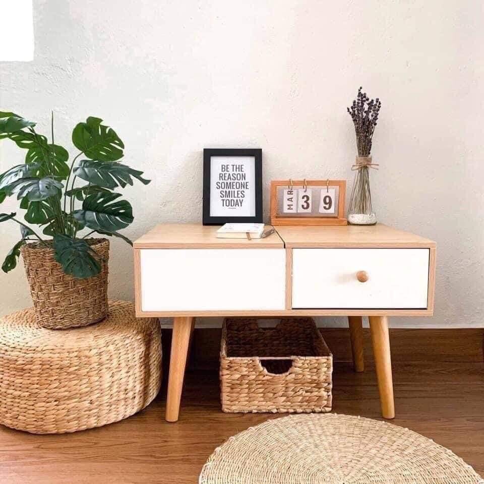 Bàn trang điểm bệt có gương gấp gọn/Bàn trang điểm mini chất liệu gỗ MDF phủ melanin cao cấp có ngăn kéo, hộc tủ