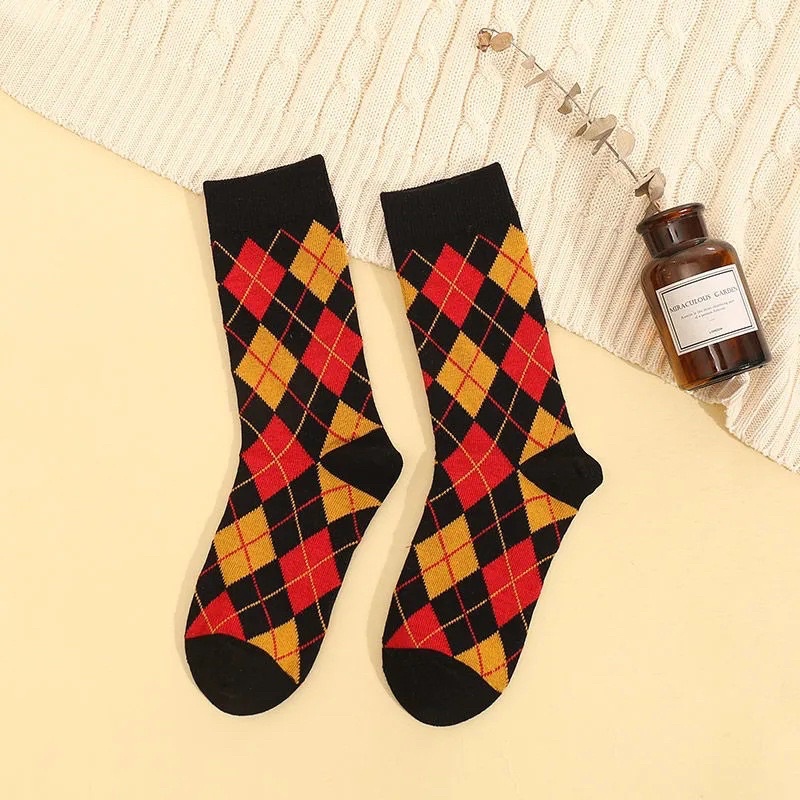 Tất Vớ Nam Nữ Unisex,Tất Vớ Cao Cổ Caro,Vintage Cổ Điển Phong Cách
