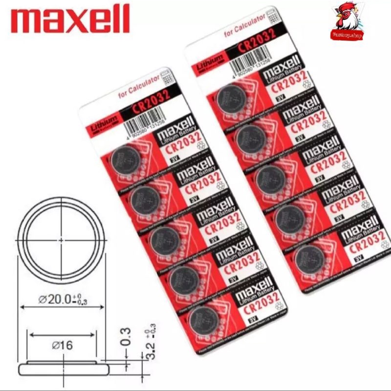 Vỉ 5 viên Pin CMOS CR2032 Maxell Lithium Battery 3v hoạt động bền bỉ Pin không chứa Hg & cd không độc hại cho môi trường