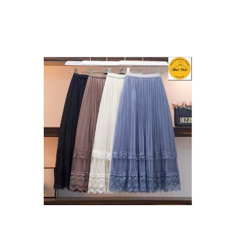 Chân váy xoè dáng dài viền ren hai tầng mặc được hai mặt, bên trong lót vải lụa mềm đẹp-MAI THỎ SHOP-