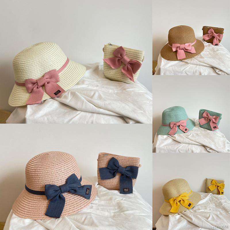 Set Mũ Và Túi Cói Đi Biển Phong Cách Công Chúa Cho Bé Gái