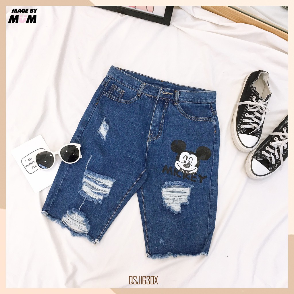 Quần short jean ngố hình Mickey Dễ Thương