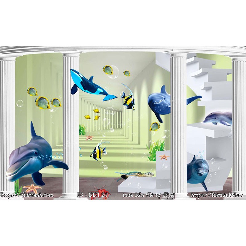 Tranh dán tường 3D biển đại dương, tranh thế giới dưới đại dương