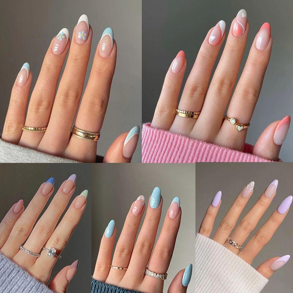 Hộp 24 Móng Tay Giả Hình Hoa Đính Đá Xinh Xắn