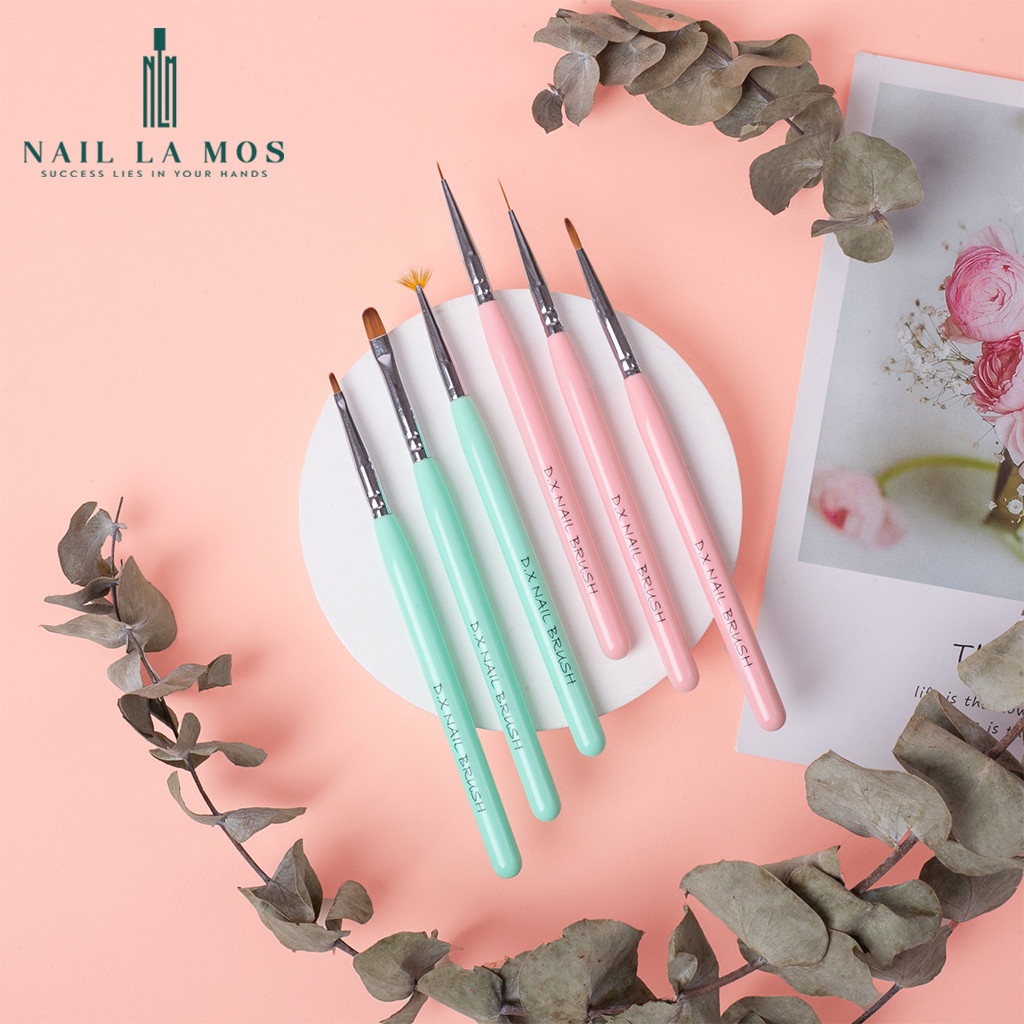 Bộ 6 cọ nail Dingxi chính hãng - Set 6 cọ vẽ móng D.X Nail lông tổng hợp cao cấp mềm, mướt