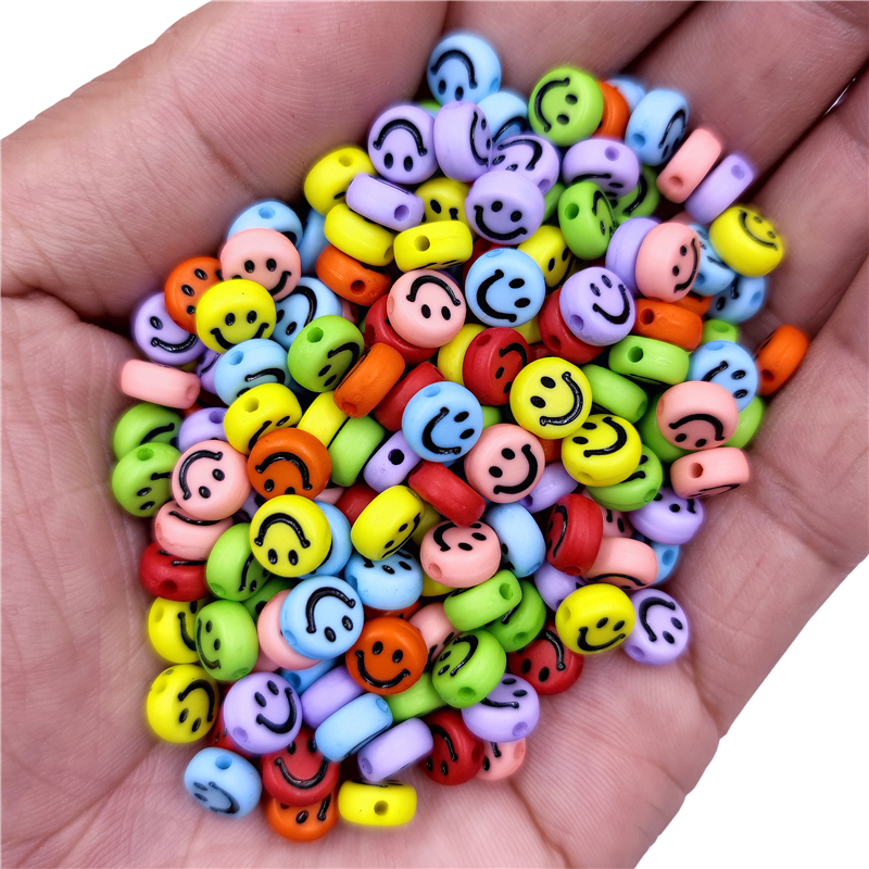  Set 100 hạt nhựa Acrylic hình mặt cười dễ thương dùng làm trang sức thủ công