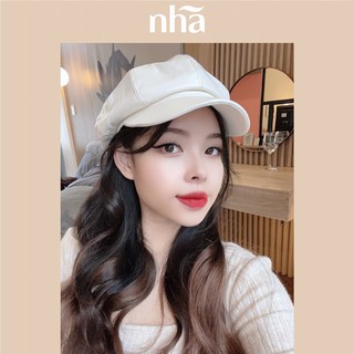 Nón Lưỡi Trai Beret Da Pu Nhã, mũ nồi lưỡi trai da sang chảnh kiểu Âu hai màu có dây rút