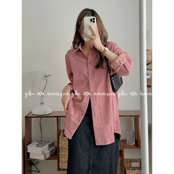 Áo sơ mi nhung tăm form rộng ulzzang hàn quốc
