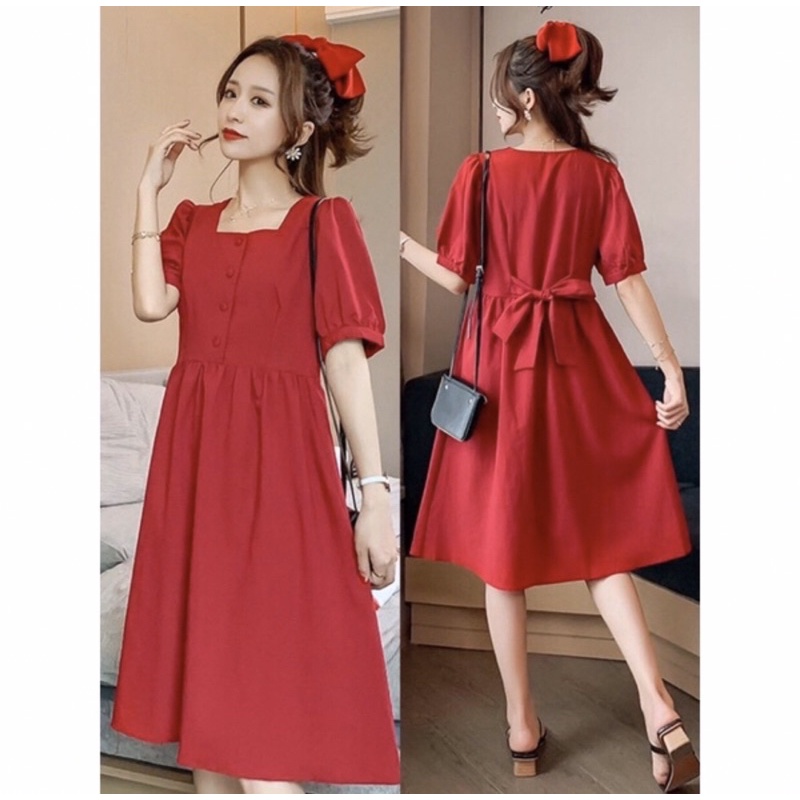 Váy Bầu thiết kế đỏ trẻ trung năng động,Váy Fsize 40-75KG mặc nên nổi bật luôn nha, váy bầu công sở, đi chơi,du lịch