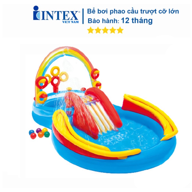 Bể bơi phao cho bé có cầu trượt INTEX 57453, bơm hơi êm ái, an toàn cho trẻ em, nhiều chi tiết thú vị, Bảo hành 12 tháng