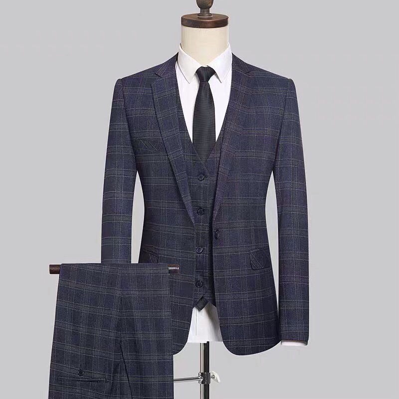 Bộ Vest Nam Cao Cấp Hàn Quốc Màu Kẻ Vàng, Bộ Suit Nam Chất vải Sịn sò.
