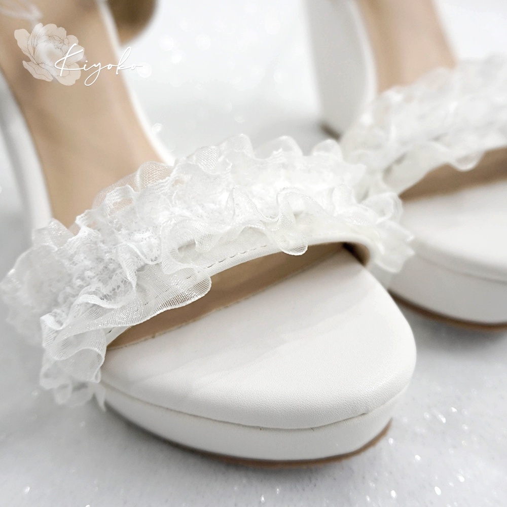 Giày cưới đế xuồng trắng Kiyoko đính ren cao 11cm
