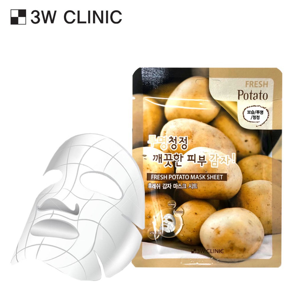 Combo 10 Mặt nạ làm dịu da chiết xuất từ khoai tây 3W CLINIC FRESH POTATO MASK SHEET 23ml - Hàn Quốc Chính Hãng