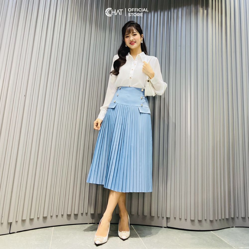 Áo Sơ Mi Nữ 𝐂𝐂𝐇𝐀𝐓 Phối 2 Lá Cổ To Chất Voan Mềm Đẹp Dáng Suông Phong Cách Trẻ Trung 12FDV8011ST