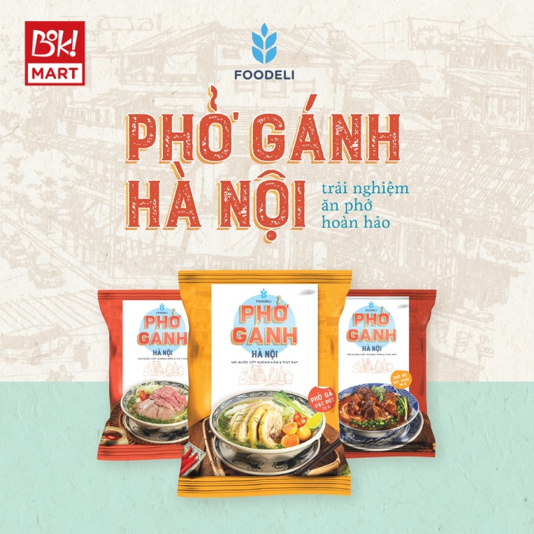 Phở gánh Hà Nội ăn liền Foodeli ( Phở bò, Phở gà, Phở bò sốt vang ) gói 75gr | BigBuy360 - bigbuy360.vn