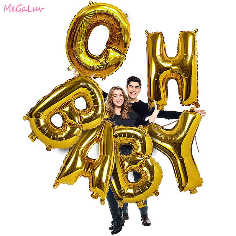 16 OH BABY Rose Gold Silver Gold Treo Foil Balloon Baby Shower Party Trang Trí Tiệc