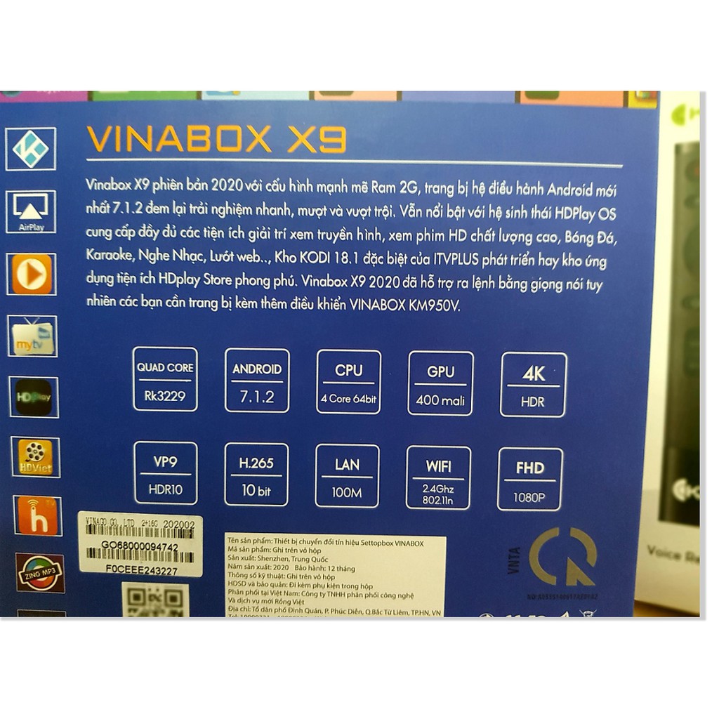 Android VINABOX X9-bản mới 2020 Android 7.1.2 HỖ TRỢ tìm kiếm giọng nói Ram 2G, ROM 8G- SẢN PHẨM CHÍNH HÃNG, Thiết kế Đẹ