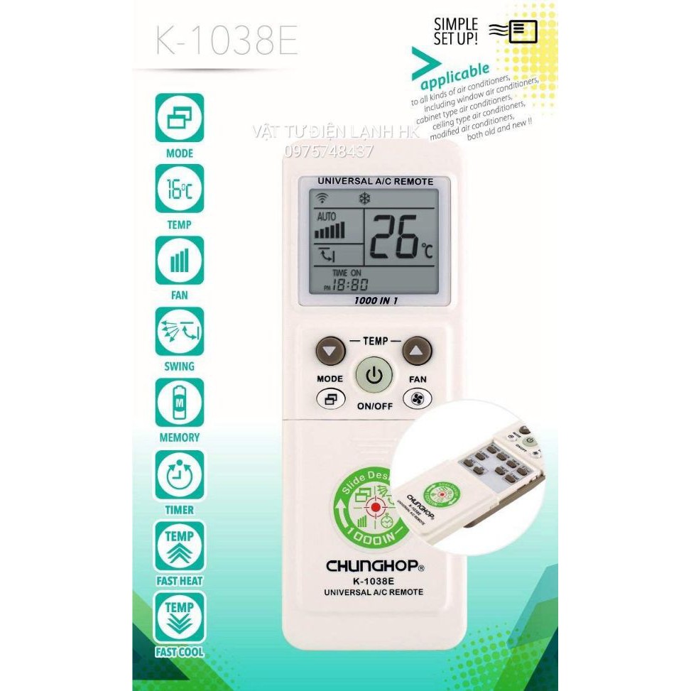 Điều khiển điều hòa đa năng - Remote máy lạnh K-1028E K-100ES K-1038E