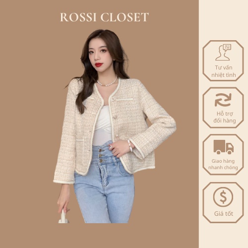 [From áo nhỏ nên lấy tăng 1sz] Áo Dạ Tweed Cúc Ngọc Kẻ Sọc Ba Màu Phong Cách Hàn Quốc Siêu Xinh _ Hàng ORDER Có ẢNH THẬT