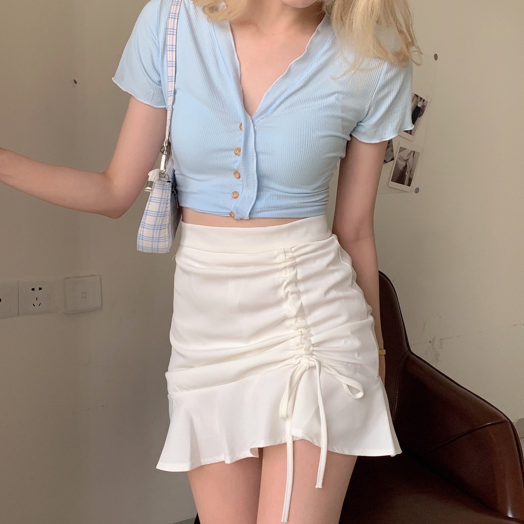 Chân váy dây rút ❤ Chân váy chữ A, chân váy ulzzang Hàn Quốc ❤ Chân váy trắng, chân váy đen - NhimShop CV08 | BigBuy360 - bigbuy360.vn