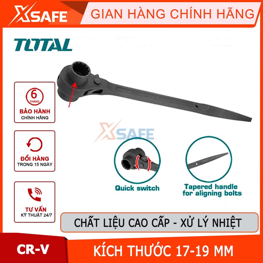 Cờ Lê đuôi chuột thép Cr-V TOTAL size 17x21mm, 19x21mmx 19x24mm, cờ lê chất liệu CRV với 12 điểm, màu đen &amp; bóng mờ