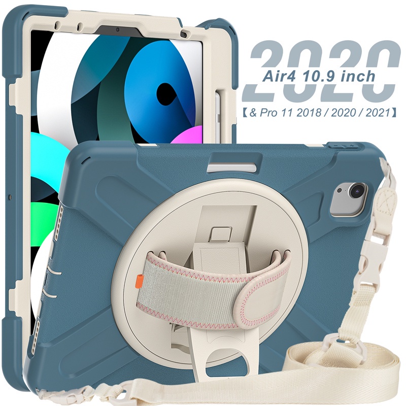 Ốp máy tính bảng silicone chống sốc có ngăn đựng bút và dây đeo vai cho 2021 iPad Pro 11 A1980 A2228 iPad Air 4 10.9 A2324