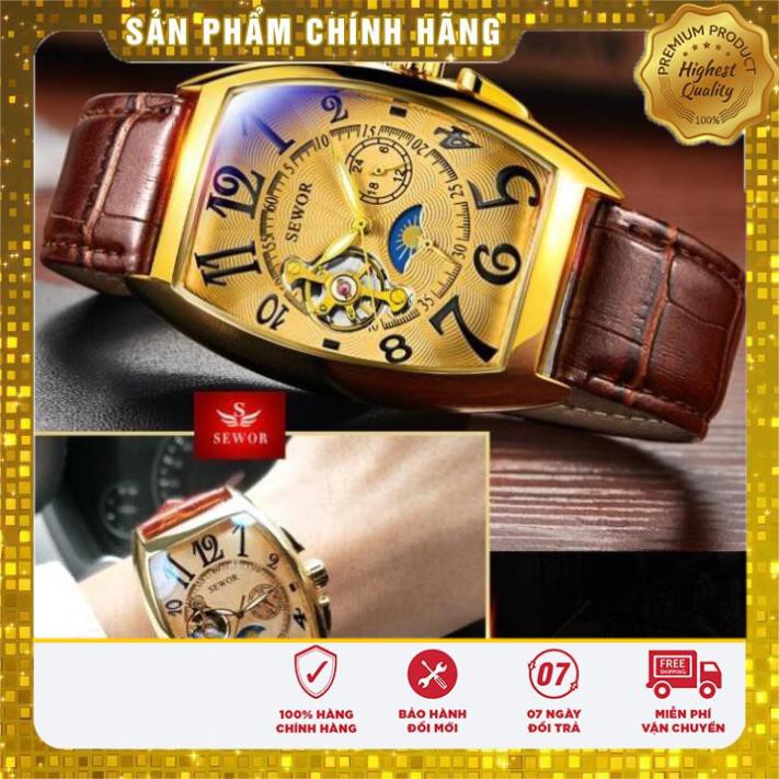 Đồng Hồ Cơ Nam Automatic Chính Hãng SEWOR Dây Da Mặt Vuông Sang Trọng Đẳng Cấp