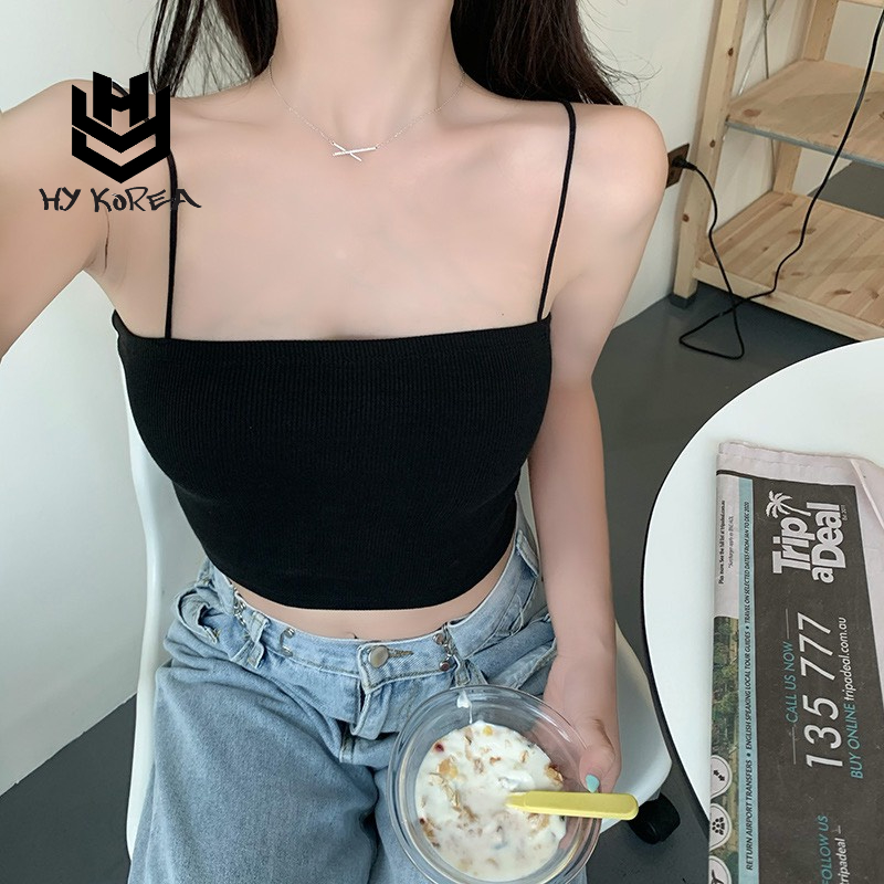 Áo 2 dây nữ croptop trơn HY KOREA dáng ngắn ôm Freesize