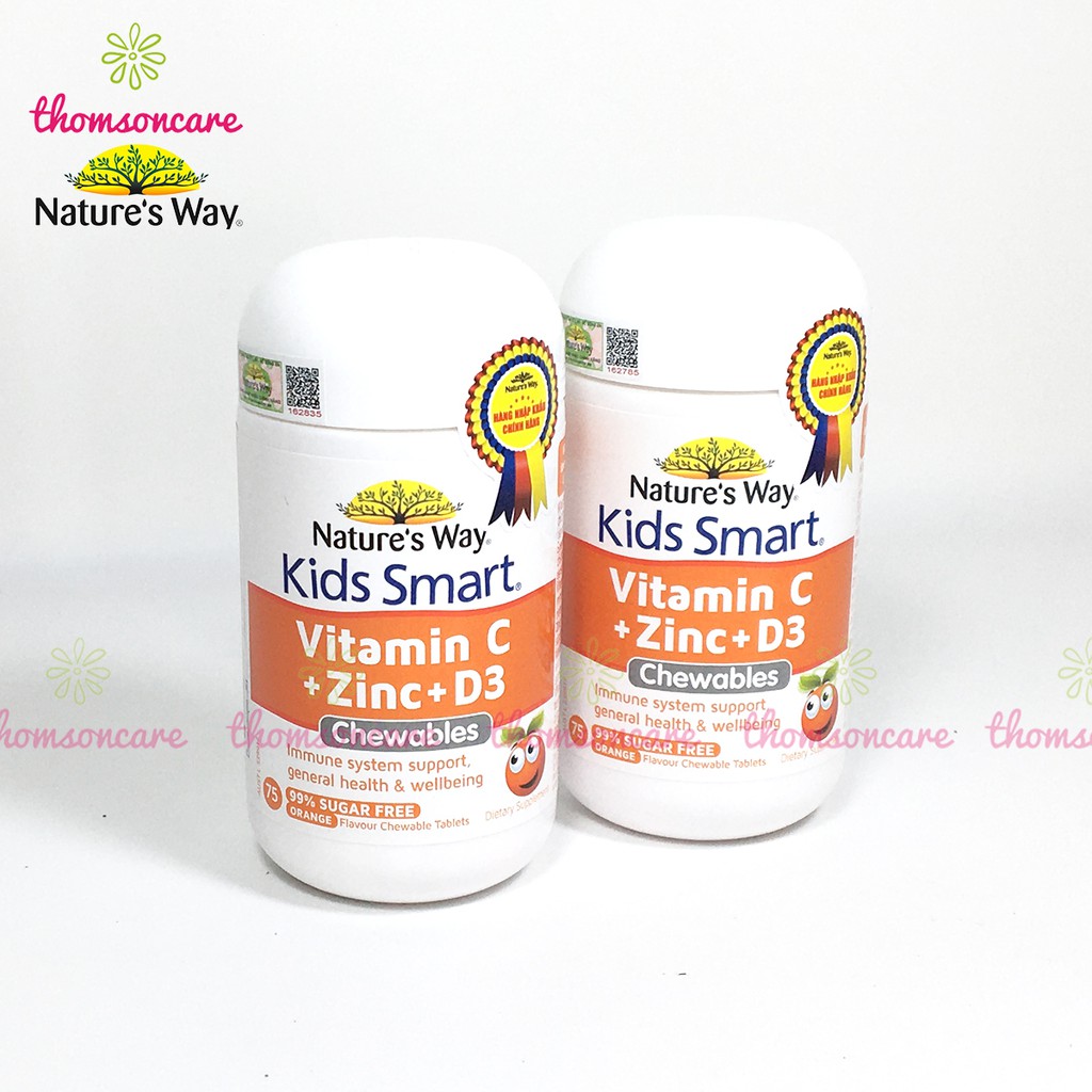 Kẹo bổ sung vitamin C kẽm và D3 cho bé, nhập khẩu từ Úc Nature Way Kids Smart Vitamin C Zinc D3 Hộp 75 viên